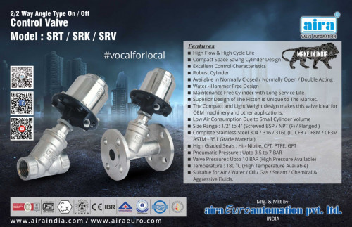 Aira Euro Automation is a leading manufacturer,supplier & exporter of <a href="https://www.airaindia.com/angle-type-on-off-control-valve/">Y type Pneumatic Angle Type Control Valve Supplier in India</a>. Aira Euro's Angle Valves are used in Oxygen Generating Machine.