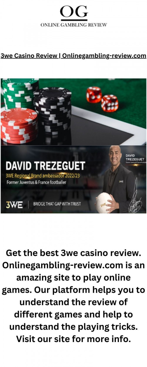 Get the best 3we casino review. Onlinegambling-review.com is an amazing site to play online games. Our platform helps you to understand the review of different games and help to understand the playing tricks. Visit our site for more info.

https://onlinegambling-review.com/3we/