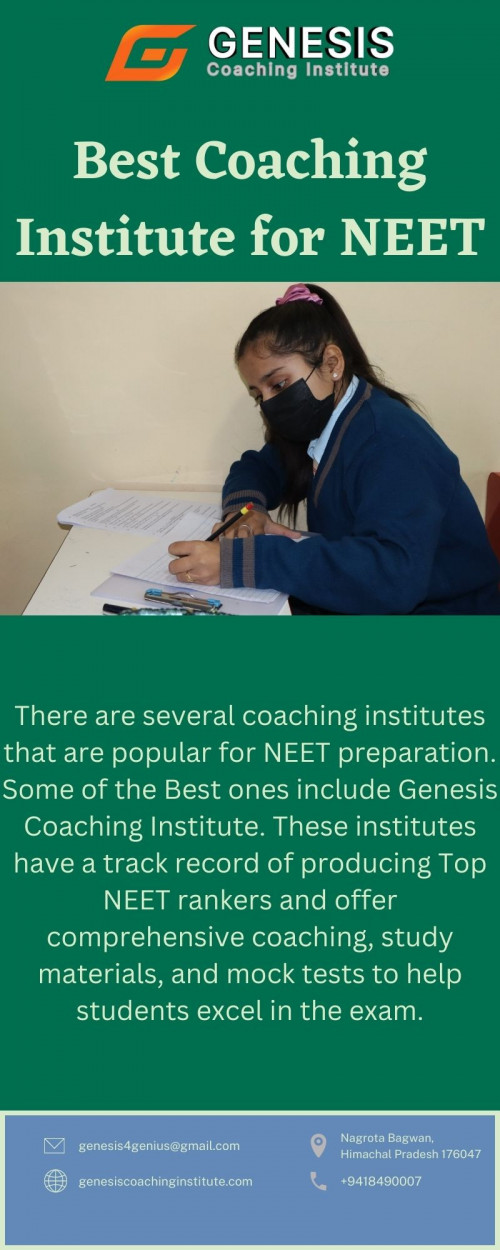 There Are Genesis Coaching Institutes Best Coaching Institute for NEET. Some of the Best Ones Include Genesis Coaching Institute. These Institutes Have a Track Record of Producing the Best NEET Rankers and Offer Comprehensive Coaching, Study Materials, and Mock Tests to Help Students Excel in the Exam.

https://genesiscoachinginstitute.com/awards-rewards/