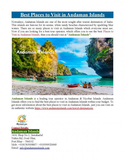 Andaman Islands offers you to find the best places to visit in Andaman Islands within your budget. To know more about the best places to visit in Andaman Islands, just you can visit at https://www.andamanislands.com/travel-destinations