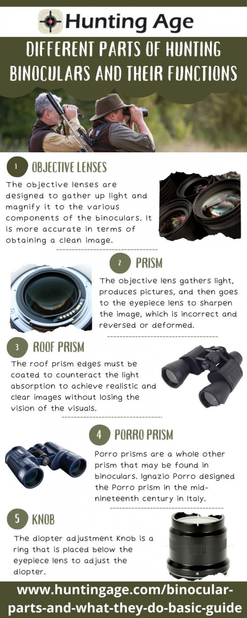 There are a few basic parts on a hunting binocular. Knowing the function of the parts makes using the binocular easier. Here are the basic parts you need to know about us at https://huntingage.com/binocular-parts-and-what-they-do-basic-guide/