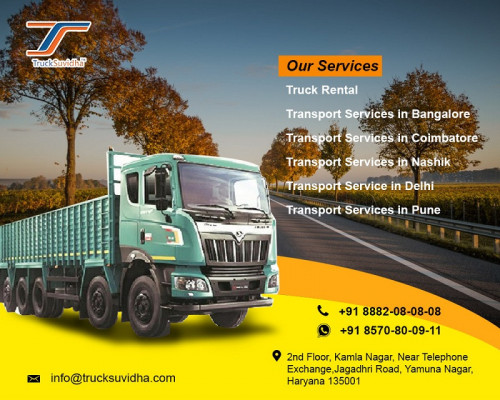 Truck Suvidha is a platform to book truck rental services that crosses over any barrier between burden proprietors and truck proprietors in India.
TruckSuvidha enables transporters to view multiple freight opportunities. It allows them to quote competitive truck fares to book a load.

More Info  -   https://trucksuvidha.com/TruckBoard.aspx

Contact Us -   8882080808