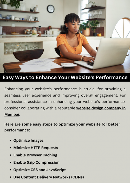 Boosting your website's performance involves a few simple steps. Optimize images to reduce load times, ensure your site is mobile-friendly, and use a reliable hosting service. Implement caching to improve speed and minimize HTTP requests. Regularly update content and plugins for security and functionality. Finally, leverage analytics to monitor performance and make data-driven improvements for a faster, more efficient website. To know more visit here https://singhimarketingsolutions.com/web-designing-services/mumbai/