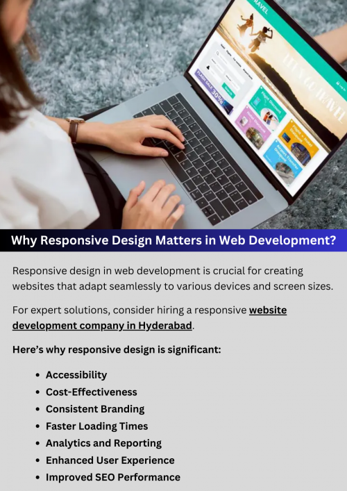 Responsive design is crucial in web development as it ensures a website's compatibility across various devices and screen sizes. By adapting the layout and content to fit desktops, tablets, and smartphones, responsive design enhances user experience and accessibility. It also improves search engine rankings, reduces bounce rates, and increases engagement. Implementing responsive design is essential for reaching a broader audience and maintaining a competitive online presence. To know more visit here https://singhimarketingsolutions.com/website-development-services/hyderabad/