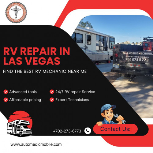 When your RV needs repairs, trust Auto Medic Mobile Mechanics to get you back on the road fast. Our expert team specializes in on-the-go repairs, offering top-notch service wherever you are in Las Vegas. Whether it's engine issues, electrical problems, or routine maintenance, our mobile RV mechanics come equipped to handle it all. Searching for a "Mobile RV Mechanic Near Me"? Look no further! With Auto Medic Mobile Mechanics, you receive prompt, reliable service that saves you time and hassle. Don’t let RV troubles ruin your trip – contact us today and experience the convenience of expert mobile RV repairs in Las Vegas.

Auto Medic Mobile Mechanics: Your trusted partner for fast, efficient RV Repair in Las Vegas.

For More Details Visit -https://www.automedicmobile.com/rv-repair-las-vegas/