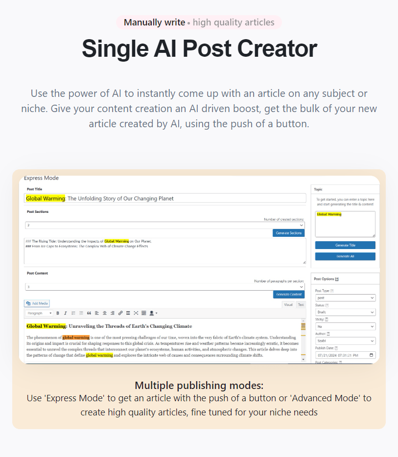 Single AI post creator