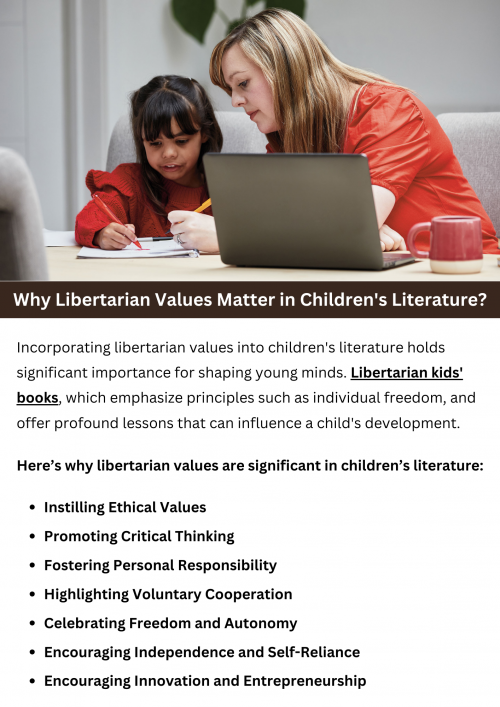 Libertarian values in children's literature matter because they teach principles of individual freedom, personal responsibility, and voluntary cooperation. By presenting characters who solve problems through independence and ethical decision-making, these books encourage critical thinking and self-reliance. Integrating such values helps children appreciate autonomy, make informed choices, and understand the importance of personal liberty, preparing them for a future where these principles are increasingly relevant. To know more visit here https://inflationeducation.net/shop/