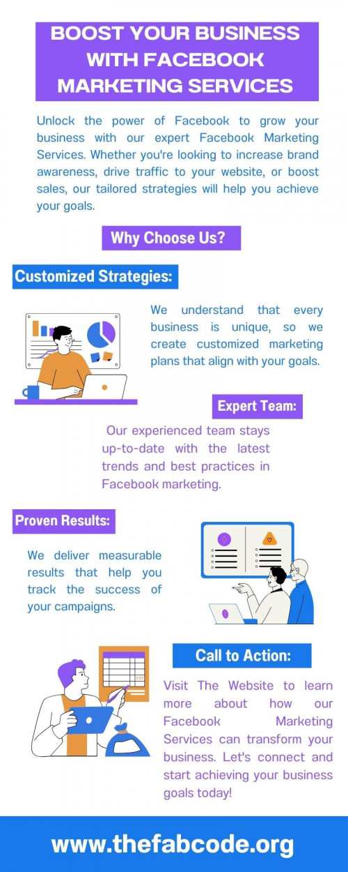 Unlock the potential of your business with our expert Facebook Marketing Services! From targeted ads to engaging content, we help you reach your ideal audience and drive growth. Let us elevate your brand's presence on Facebook and achieve your business goals. 

Website: https://thefabcode.org/facebook-advertising/