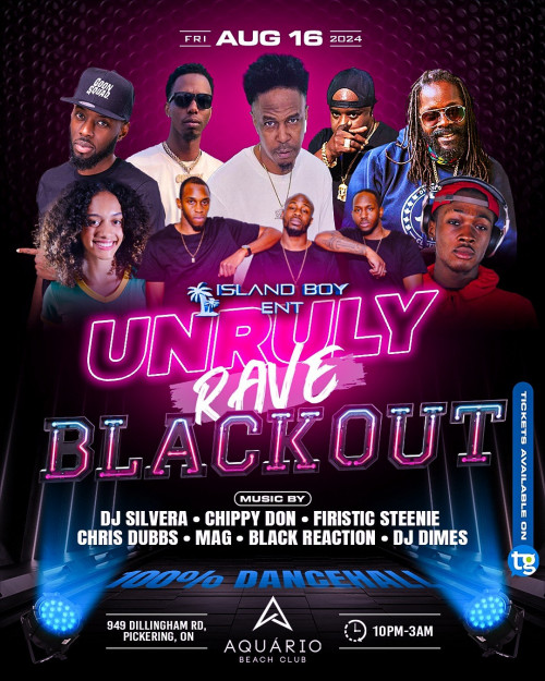 TJ Samuels. is organizing UNRULY RAVE 'BLACK OUT' event by TJ Samuels. on 2024–08–16 10 PM in Canada, we are selling the tickets for UNRULY RAVE 'BLACK OUT' https://www.ticketgateway.com/event/view/unruly-rave--black-out-