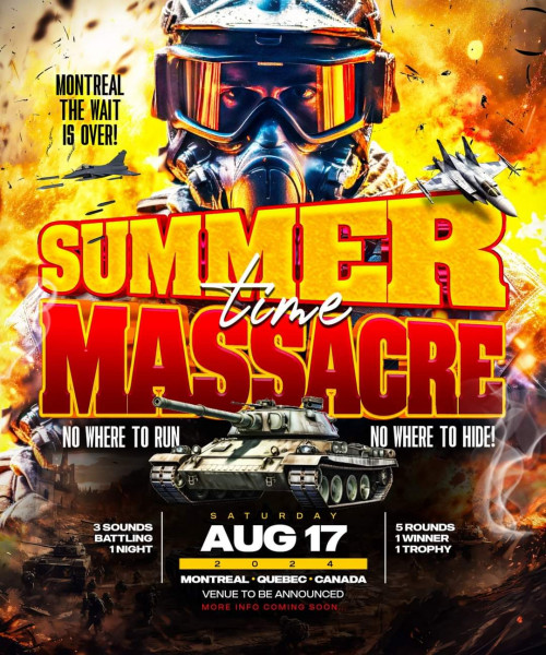 Montrealdancehall.Com. is organizing SUMMERTIME MASSACRE SOUNDCLASH event by Montrealdancehall.Com. on 2024–08–17 10 PM in, Canada, we are selling the tickets for SUMMERTIME MASSACRE SOUNDCLASH https://www.ticketgateway.com/event/view/summertimemassacre2024