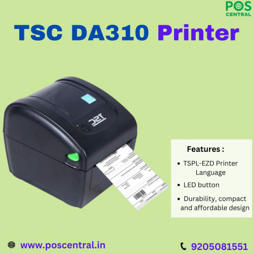 Upgrade your labeling with the TSC DA310 Barcode Printer, offering exceptional clarity with a 300 dpi (12 dots/mm) resolution. This direct thermal printer features an intuitive LED display with buttons for easy operation. Connect via USB for hardwire or enjoy wireless convenience with Bluetooth and Bluetooth MFi. Efficiently manage your printing needs with the TSC Console for enterprise-level control. For reliable and advanced printing solutions, choose the TSC DA310 from POS Central India. Visit for more information: https://www.poscentral.in/tsc-da-310-direct-thermal-desktop-printer.html