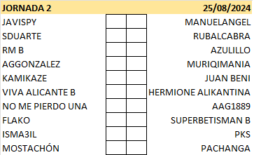 T24-25 Pronósticos Jornada 2 (24-25 Agosto) SDB2B