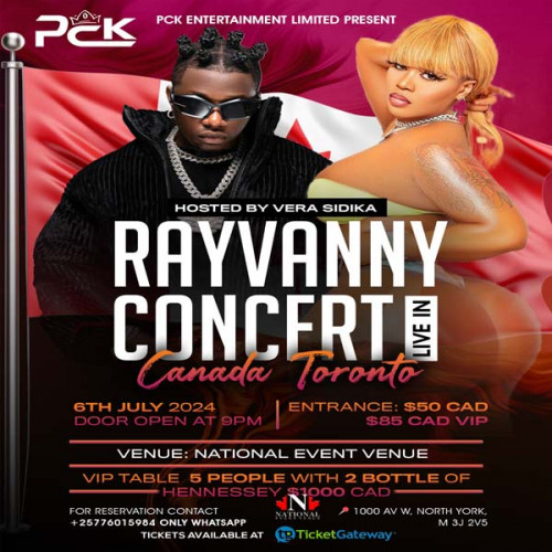 PCKENTERTAINMENT is organizing RAYVANNY LIVE IN CONCERT CANADA TORONTO event by PCKENTERTAINMENT on 2024–07–06 09 PM in Canada, we are selling the tickets for RAYVANNY LIVE IN CONCERT CANADA TORONTO. https://www.ticketgateway.com/event/view/rayvanny-live-in-concert-canada-toronto2024
