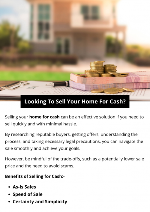 Selling your home for cash offers a quick, hassle-free transaction, often closing within weeks and avoiding lengthy mortgage approvals. It's ideal for those needing immediate funds or wishing to avoid repairs. However, expect lower offers than market value and ensure you deal with reputable buyers to avoid scams. Consider legal advice to safeguard the process. To know more visit here https://www.904homebuyer.com/