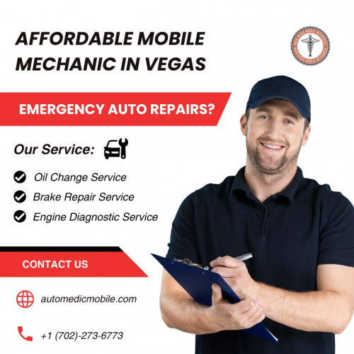 Looking for a reliable Mobile Mechanic Near Me in Las Vegas? Look no further than Auto Medic Mobile Mechanics. Our expert team offers top-notch automotive services right at your location, saving you time and hassle. Whether you need routine maintenance, diagnostics, or emergency repairs, we've got you covered. With years of experience and a commitment to quality, Auto Medic Mobile Mechanics ensures your vehicle runs smoothly. Trust us for convenient, professional service anywhere in Las Vegas. Contact Auto Medic Mobile Mechanics today and experience the best in mobile auto care.

For More Details Visit -https://www.automedicmobile.com/mobile-mechanics-las-vegas/