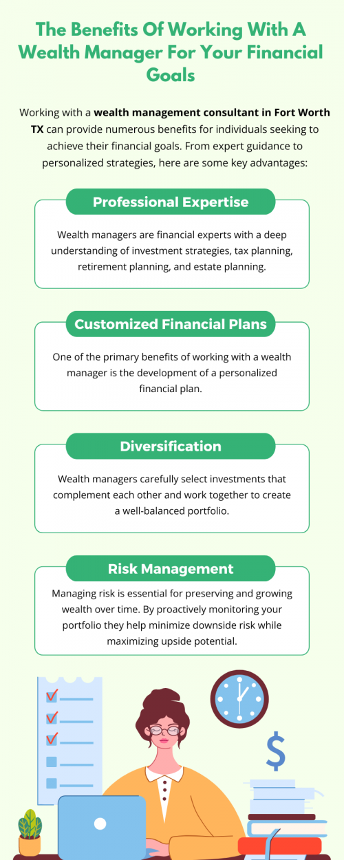 Working with a wealth management consultant in Fort Worth TX offers personalized financial planning, expert guidance, and access to exclusive investment opportunities. They help manage risk, optimize tax efficiency, and track progress toward your goals. With their expertise and proactive monitoring, you gain peace of mind knowing your finances are in capable hands, allowing you to focus on other priorities in life. To know more visit here https://www.alignedwealthadv.com/