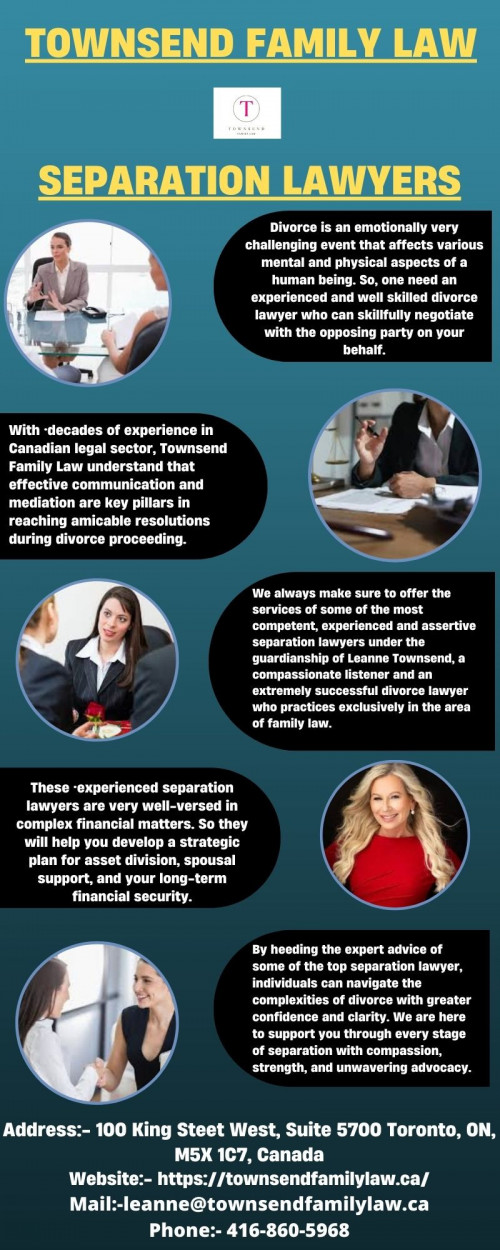 With decades of experience in Canadian legal sector, Townsend Family Law always make sure to offer the services of some of the most competent, experienced and assertive separation lawyers under the guardianship of Leanne Townsend.