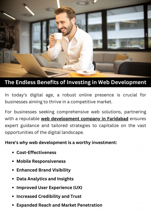 Investing in web development yields endless benefits for businesses. From establishing a strong online presence to improving customer engagement and increasing revenue streams, web development plays a pivotal role in modern business success. By leveraging custom features, responsive design, and optimized performance, businesses can enhance their brand visibility, streamline operations, and stay ahead of the competition in today's digital landscape. To know more visit here https://singhimarketingsolutions.com/website-development-services/faridabad/