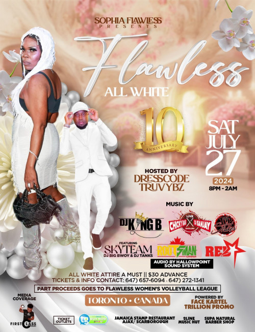 Flawless Promotion is organizing FLAWLESS ALL WHITE 2024 event by Flawless Promotion on 2024–07–27 08 PM in Canada, we are selling the tickets for FLAWLESS ALL WHITE 2024. https://www.ticketgateway.com/event/view/flawlessallwhite2024