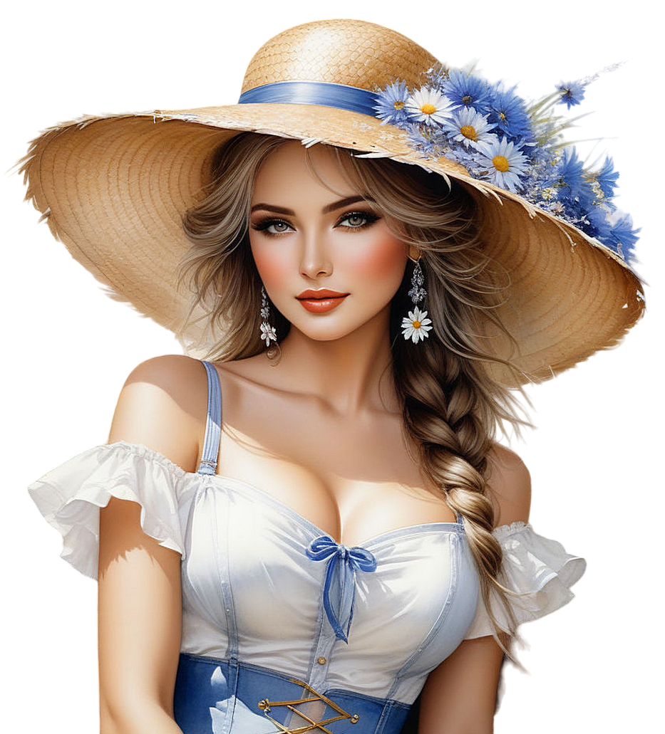 luis royo watercolor painting konstantin razumov style wide brimmed straw hat on a white backgrou (1