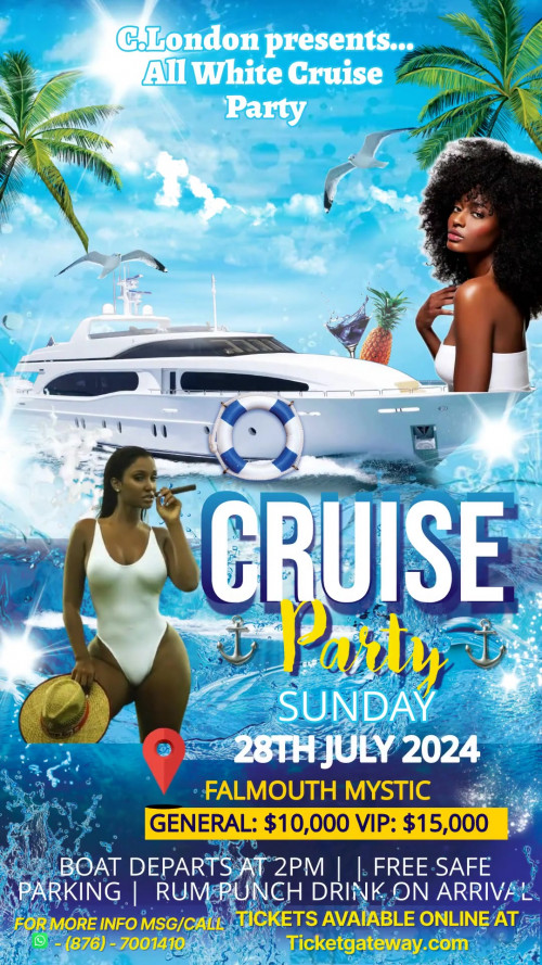 IslandBreeze is organizing Island Breeze - ALL WHITE Cruise Party event by IslandBreeze on 2024–07–28 02 PM in Jamaica, we are selling the tickets for Island Breeze - ALL WHITE Cruise Party. https://www.ticketgateway.com/event/view/island-breeze---all-white-cruise-party