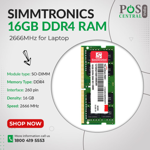 With a capacity of 16GB, Simmtronics 16GB DDR4 2666MHz RAM for Laptop is an excellent option for laptops that require more memory to handle demanding applications. It operates at a low voltage of 1.2V, which helps to conserve battery life, making it ideal for use on the go. Its capacity, energy efficiency, and compatibility make it an excellent upgrade option for anyone looking to improve the speed and overall performance of their laptop. POS Central India website offers amazing deals on Simmtronics 16GB DDR4 RAM 2666MHz for Laptop with express free delivery. Visit https://www.poscentral.in/simmtronics-16gb-ddr4-ram-2666-mhz-for-laptop.html