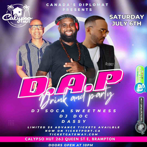 DJ D.O.C is organizing DAP DRINK AND PARTY event by DJ D.O.C on 2024–07–06 10 PM in Canada, we are selling the tickets for DAP DRINK AND PARTY. https://www.ticketgateway.com/event/view/drinkandpartytoronto