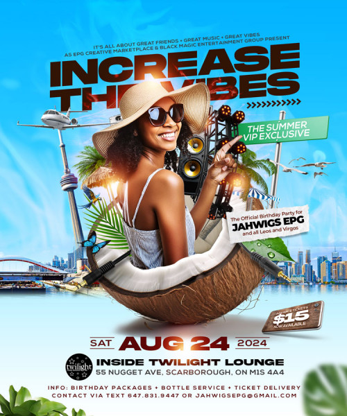 EmProGraffix is organizing Increase The Vibes: The Summer VIP Exclusive event by EmProGraffix on 2024–08–24 10 PM in Canada, we are selling the tickets for Increase The Vibes: The Summer VIP Exclusive. https://www.ticketgateway.com/event/view/increasethevibes2024