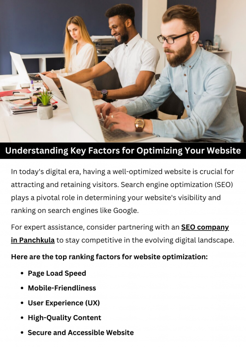 Understanding key factors for optimizing your website involves improving user experience, enhancing content relevance, and implementing effective SEO strategies. By focusing on site speed, mobile responsiveness, quality content, and keyword optimization, you can boost search engine rankings and attract more organic traffic. It's crucial to stay updated with algorithm changes and analytics to continually refine your website's performance and maximize its impact online. To know more visit here https://singhimarketingsolutions.com/seo-services/panchkula/