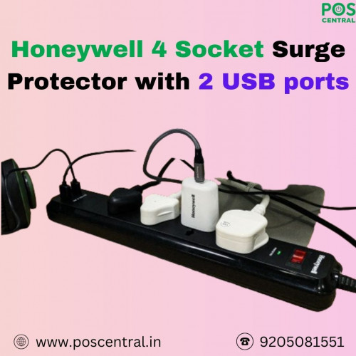 Discover enhanced safety with the Honeywell 4 Socket Surge Protector featuring 2 USB ports for convenient charging. It is Ideal for home or office, and boasts LED indicators and fire-resistant material, ensuring swift response to power surges. Buy 4 Socket Surge Protector with 2 USBs Safeguard your electronics with a reliable surge protector. Explore more at POS Central India. Visit for more information:https://www.poscentral.in/honeywell-4-socket-surge-protector-with-2-usb-port.html