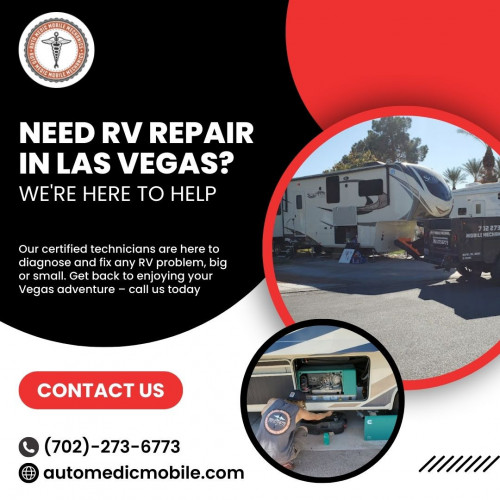 Auto Medic Mobile Mechanics offers comprehensive RV repair services in Las Vegas. Our skilled Mechanics provide solutions for a wide range of issues including engine troubles, electrical glitches, plumbing problems, and more. Whether you need routine maintenance or emergency repairs, we deliver prompt and reliable service at your location. With a commitment to quality and customer satisfaction, trust Auto Medic Mobile Mechanics for expert care that keeps your RV running smoothly in Las Vegas. Contact us today to schedule an appointment and experience the difference in our professional RV repair services.

For More Details Visit -https://www.automedicmobile.com/rv-repair-las-vegas/