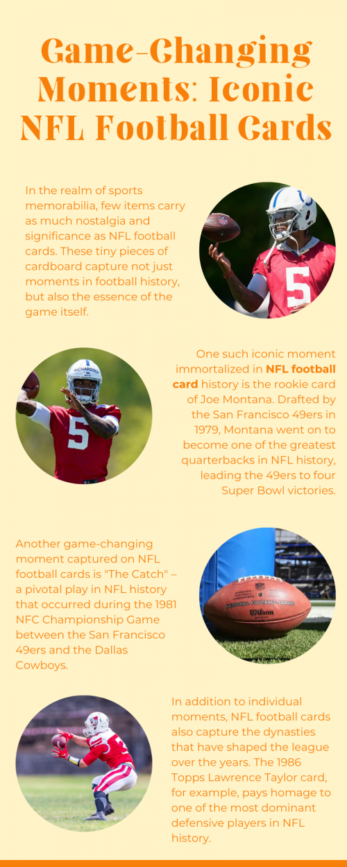 Iconic NFL football cards are prized collectibles that capture the essence of football legends. Cards like the 1958 Jim Brown rookie or the 1986 Jerry Rice rookie are revered for their rarity and historical significance. These cards not only showcase player stats and career highlights but also reflect the era’s sports culture. Collectors treasure them for their nostalgic value and investment potential, making them timeless pieces of NFL history. Enthusiasts seek these cards for their connection to the game’s greatest moments and players. To know more visit here https://thecardvault.co.uk/collections/american-football-nfl-sports-cards