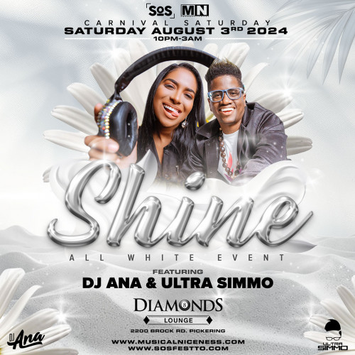 Musical Niceness is organizing SHINE All White 2024 Featuring DJ ANA & ULTRA SIMMO event by Musical Niceness on 2024–08–03 10 PM in Canada, we are selling the tickets for SHINE All White 2024 Featuring DJ ANA & ULTRA SIMMO. https://www.ticketgateway.com/event/view/shineallwhite2024