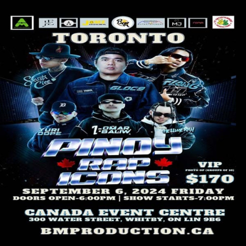 Bistro Manila is organizing PINOY RAP ICONS event by Bistro Manila on 2024–09–06 07 PM in Canada, we are selling the tickets for PINOY RAP ICONS. https://www.ticketgateway.com/event/view/pinoyrapicons2024