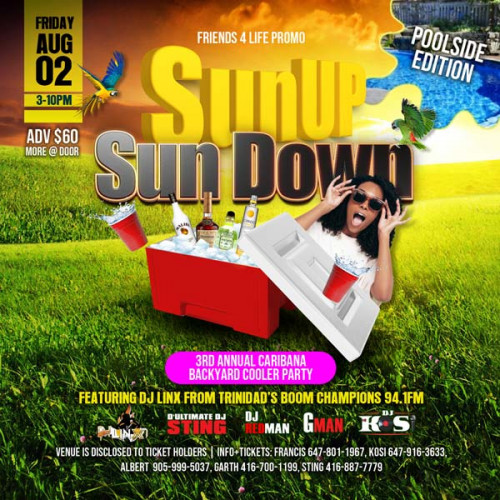 FRIENDS 4 LIFE PROMOTIONS is organizing SunUP SunDown event by FRIENDS 4 LIFE PROMOTIONS on 2024–08–02 03 PM in Canada, we are selling the tickets for SunUP SunDown. https://www.ticketgateway.com/event/view/sunup-sundown