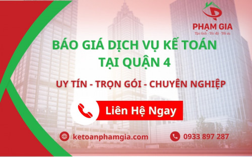 Trong bối cảnh kinh tế ngày càng phát triển và môi trường kinh doanh ngày càng cạnh tranh, việc quản lý tài chính hiệu quả và tuân thủ các quy định pháp luật là yếu tố then chốt đối với mọi doanh nghiệp. 
Quận 4, một trong những quận nội thành của Thành phố Hồ Chí Minh, đang trở thành điểm đến hấp dẫn cho nhiều doanh nghiệp với tốc độ phát triển nhanh chóng và môi trường kinh doanh thuận lợi. Điều này đã tạo nên một nhu cầu ngày càng lớn về các dịch vụ kế toán chuyên nghiệp và uy tín tại đây. Dịch vụ này không chỉ giúp các doanh nghiệp tuân thủ các quy định pháp lý mà còn đóng vai trò quan trọng trong việc tối ưu hóa quản lý tài chính, giảm thiểu rủi ro và nâng cao hiệu quả kinh doanh.
Dịch vụ kế toán tại quận 4 đóng vai trò quan trọng trong việc hỗ trợ doanh nghiệp quản lý tài chính hiệu quả, tuân thủ pháp luật và nâng cao hiệu quả kinh doanh. Việc lựa chọn một dịch vụ kế toán chuyên nghiệp, uy tín sẽ mang lại nhiều lợi ích thiết thực, giúp doanh nghiệp phát triển bền vững và thịnh vượng trong môi trường kinh doanh ngày càng cạnh tranh.
https://ketoanphamgia.com/dich-vu-ke-toan-quan-4/
#dichvuketoanquan4 
#ketoanphamgia