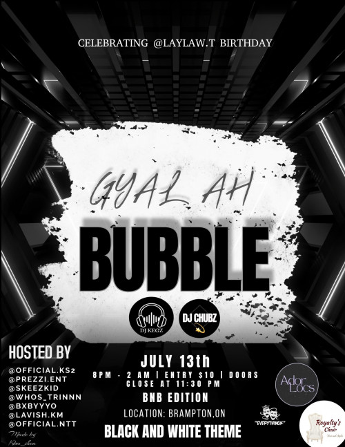 Layla is organizing GYAL A BUBBLE event by Layla on 2024–07–13 08 PM in Canada, we are selling the tickets for GYAL A BUBBLE. https://www.ticketgateway.com/event/view/gyal-a-bubble
