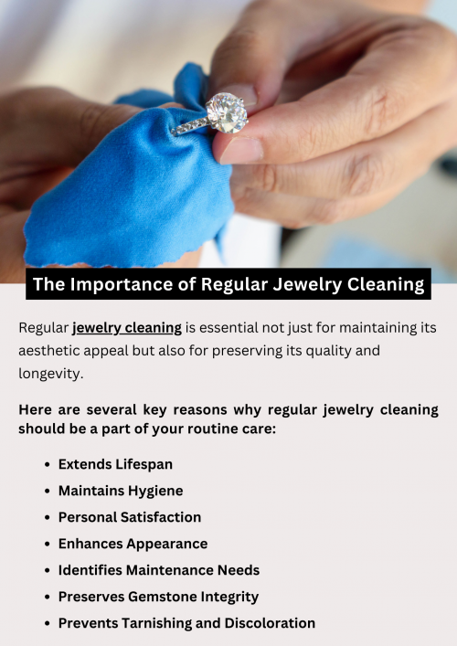 Regular jewelry cleaning is essential to maintain its brilliance and longevity. It removes dirt, oils, and tarnishes that can dull gemstones and metals over time. Routine cleaning prevents buildup that may lead to damage or discoloration, preserving the jewelry's value and appearance. Professional cleaning services ensure thorough care, enhancing shine and luster. Maintaining cleanliness, jewelry remains sparkling and ready to adorn for special occasions or daily wear. To know more visit here https://www.futerbrosjewelers.com/services/cleaning-and-inspection