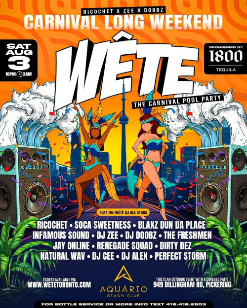 RICOCHET & CO is organizing WETE - THE CARNIVAL POOL PARTY event by RICOCHET & CO 2024–08–03 10 PM in Canada, we are selling the tickets for WETE - THE CARNIVAL POOL PARTY .https://www.ticketgateway.com/event/view/carnivalwete