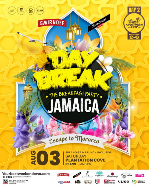 The Network Jamaica is organizing DAYBREAK Escape to Morocco - Best Weekend Ever event by The Network Jamaica 2024–08–03 9 PM in Canada, we are selling the tickets for DAYBREAK Escape to Morocco - Best Weekend EverSUAVE.https://www.ticketgateway.com/event/view/daybreakbwe24