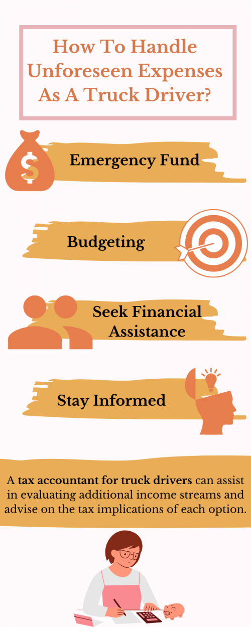Handling unforeseen expenses as a truck driver requires careful planning, budgeting, and proactive measures. By building emergency funds, maintaining insurance coverage, practicing regular maintenance, and exploring financial assistance options, you can navigate unexpected financial challenges with confidence and resilience. To know more visit here https://www.truckersprocpa.ca/trucking-accounting-services