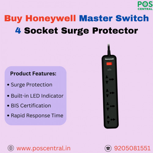 Buy the Honeywell Surge Protector with a Master Switch online for robust device protection. It features automatic overload protection with a master reset switch, ensuring the safety of your electronics. The built-in LED indicator offers a clear visual confirmation of the protection status. For reliable surge protection, choose Honeywell Master Switch 4 Socket Surge Protector from POS Central India. Visit for more information: https://www.poscentral.in/honeywell-4-socket-surge-protector-with-master-switch.html