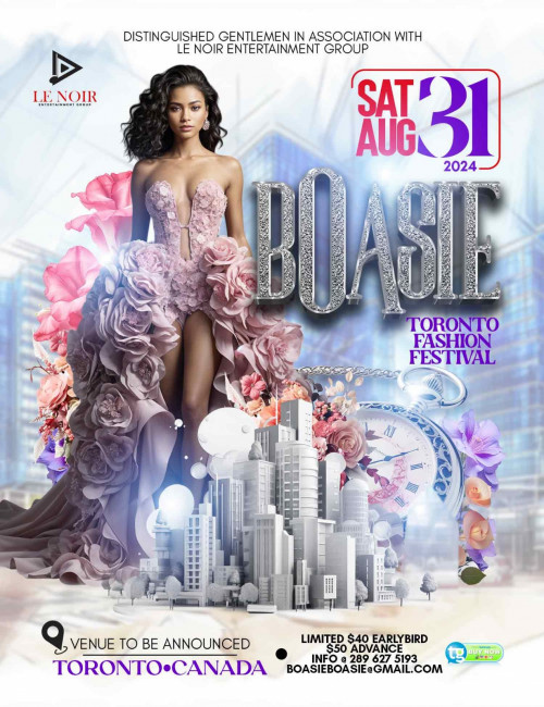 LE NOIR ENTERTAINMENT GROUP. is organizing  BOASIE.... Toronto Fashion Festival event by LE NOIR ENTERTAINMENT GROUP. on 2024–08–31  8 PM in Canada, we are selling the tickets for BOASIE.... Toronto Fashion Festival. https://www.ticketgateway.com/event/view/boasie-----toronto-fashion-festival