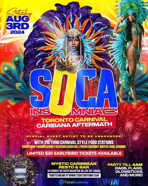 Soca Insomniacs Ent is organizing SOCA INSOMNIAC 2024 event by Soca Insomniacs Ent on 2024–08–03 11 PM in ,  Canada, we are selling the tickets for SOCA INSOMNIAC 2024 https://www.ticketgateway.com/event/view/soca-insomniac-2024