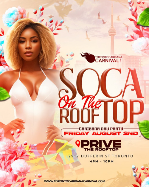 TORONTO CARIBANA CARNIVAL is organizing Soca On The Rooftop | Caribana Friday | Aug 2nd 2024 event by TORONTO CARIBANA CARNIVAL on 2024–08– 02 4 PM in, Canada, we are selling the tickets for Soca On The Rooftop | Caribana Friday | Aug 2nd 2024 .https://www.ticketgateway.com/event/view/soca-on-the-rooftop---caribana-friday---aug-2nd-2024