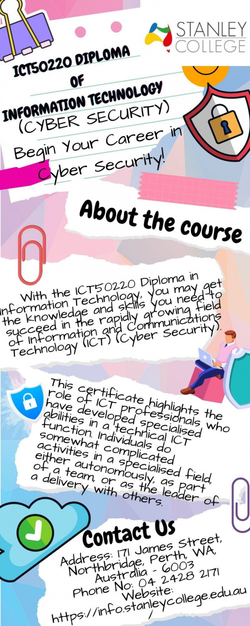 Develop the knowledge and abilities necessary to establish yourself in the rapidly expanding field of information and communications technology (ICT) with a diploma of information technology cyber security (CRICOS Code: 106305B). Stanley College (CRICOS Code: 03047E | RTO Code: 51973) is one of the best colleges in Australia for international students and offer diploma of cyber security course. Our Diploma in Information Technology will offer aspiring cyber security engineers with the basic skills needed to promote workplace cyber security awareness and best practises, as well as build systems to prepare for and respond to cyber security attacks. To know more about the course contact us now.


https://info.stanleycollege.edu.au/diploma-of-information-technology