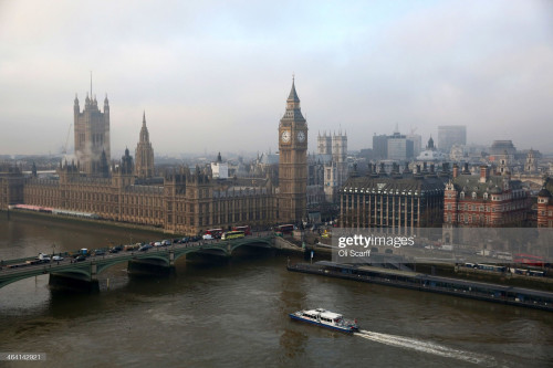 LONDON, ENGLAND - JANUARY 21:  The Houses of Parliament and the river Thames on January 21, 2014 in 