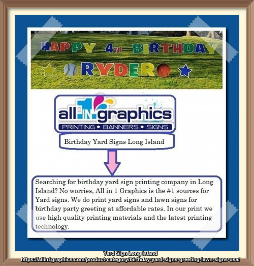 Searching for birthday yard sign printing company in Long Island? No worries, All in 1 Graphics is the #1 sources for Yard signs. We do print yard signs and lawn signs for birthday party greeting at affordable rates. In our print we use high quality printing materials and the latest printing technology.
https://allin1graphics.com/product-category/birthday-yard-signs-greeting-lawn-signs-usa/