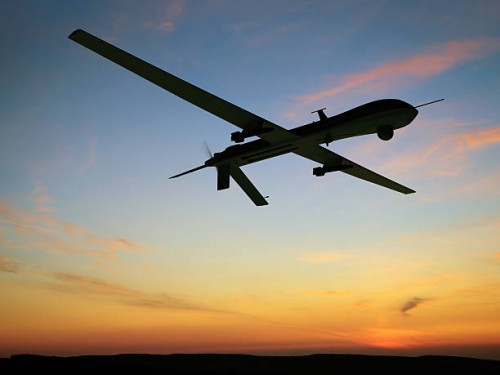 Unmanned Aerial Vehicle (UAV), also known as Unmanned Aircraft System (UAS). Digitally Generated Ima